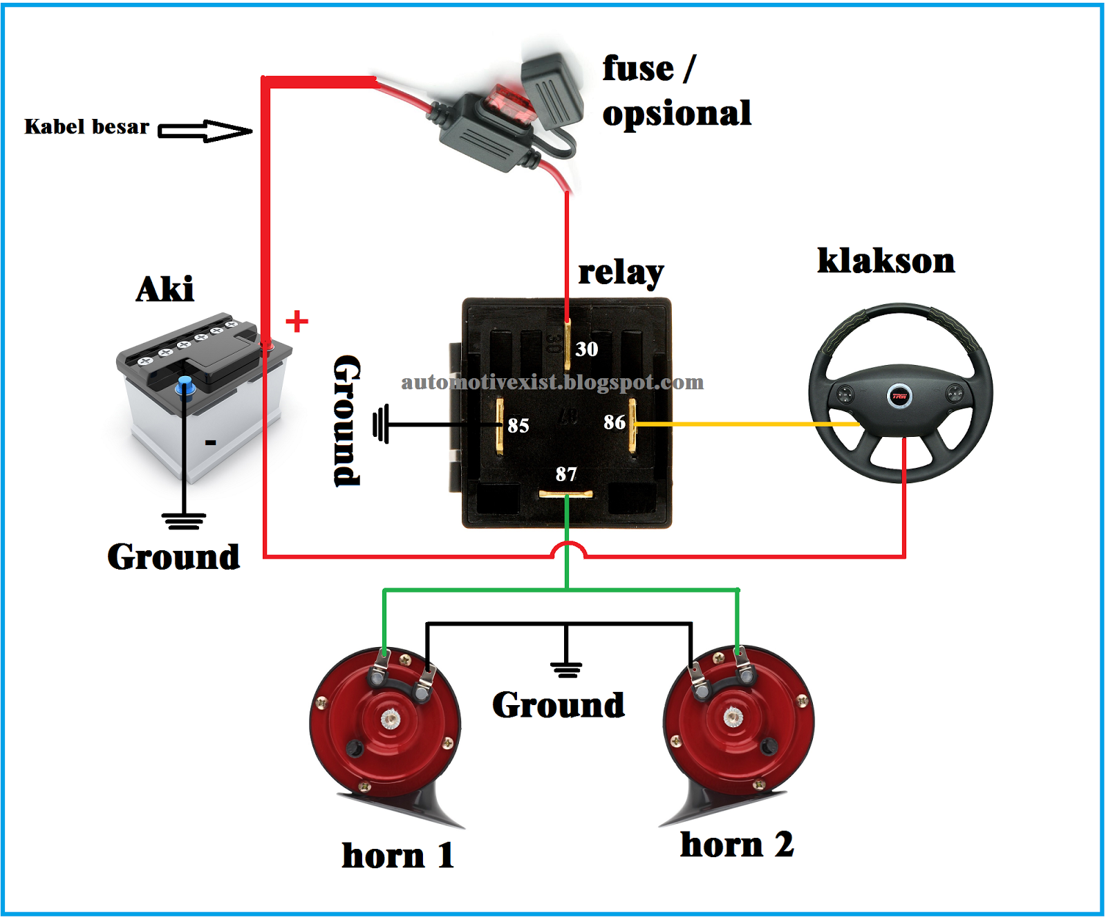 Rangkaian Kabel Klakson Motor
