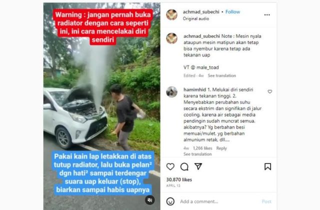 Jangan Membuka Tutup Radiator Motor Saat Mesin Panas
