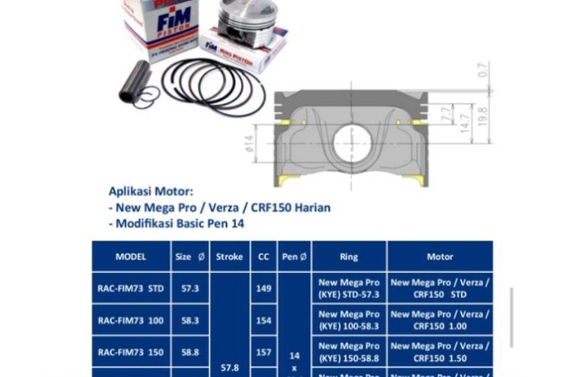 Daftar Ukuran Diameter Piston Vespa
