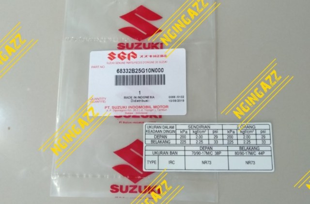 Ukuran Tekanan Angin Standar Suzuki All New Satria F150
